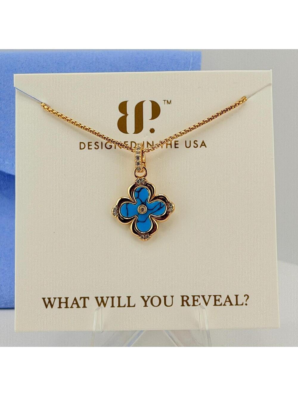 Bomb Party Vermeil Clover Necklace “Dual Destiny” Turquoise on .925 w/ Gold